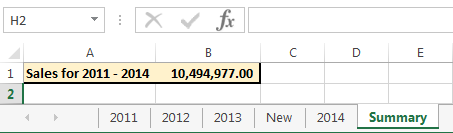 Example of 3d sum updating after adding new sheets