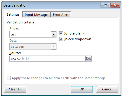 Imge showing data validation lists rule