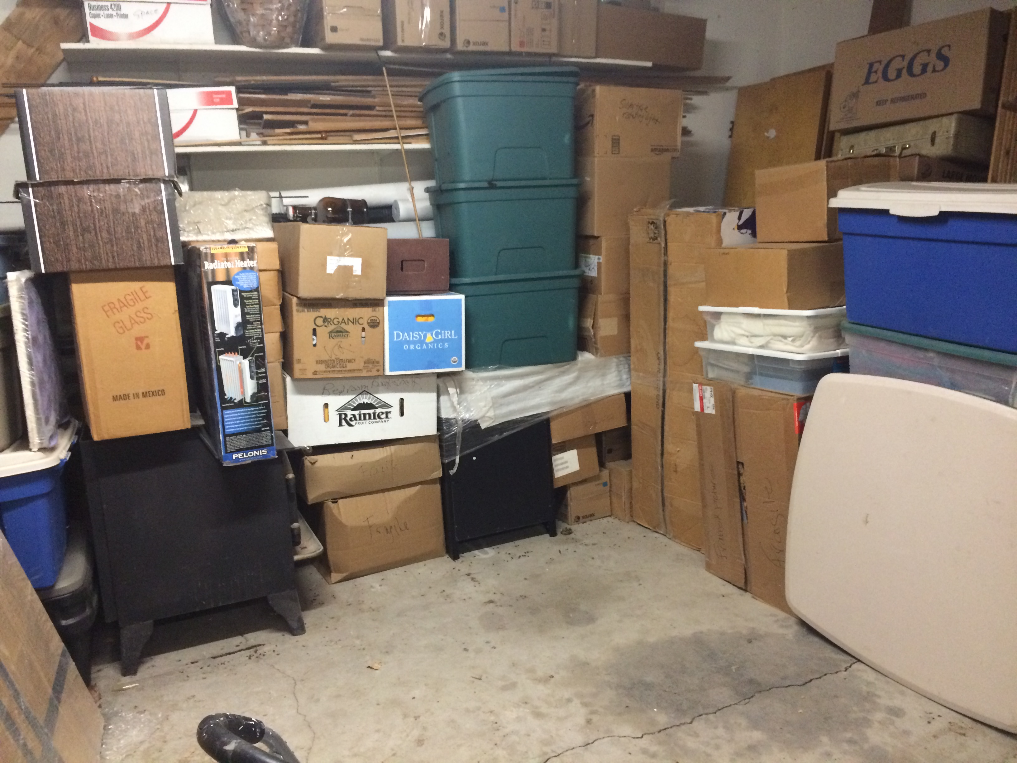 Garage boxes mostly cleared out Twinsprings Research Institute