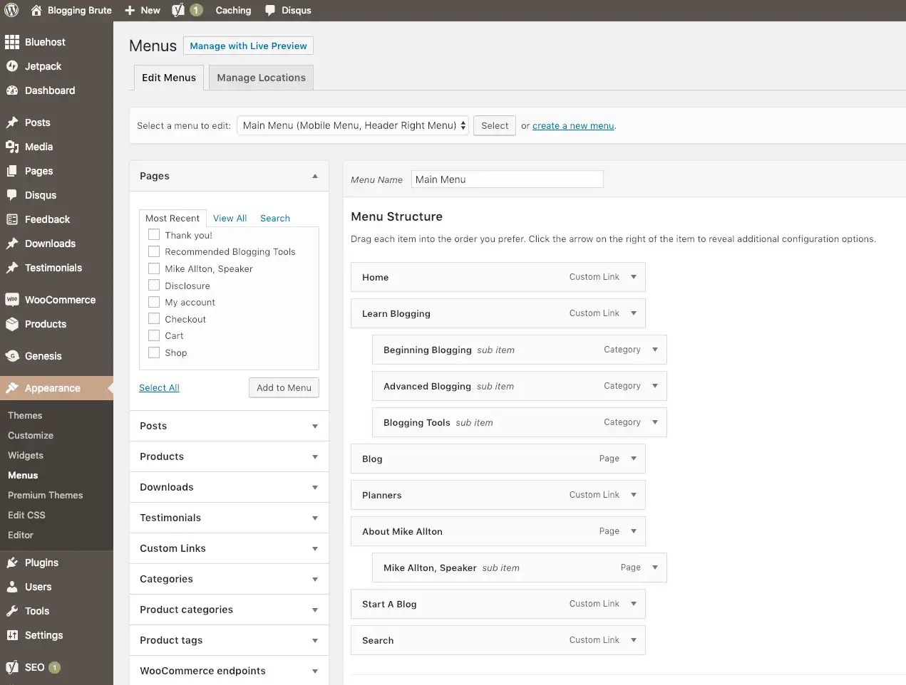 WordPress Menu Example from Blogging Brute
