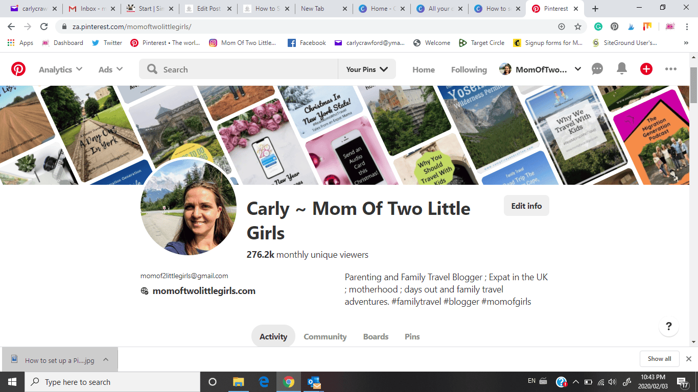 Pinterest Profile Example - Mom Of Two Little Girls 
