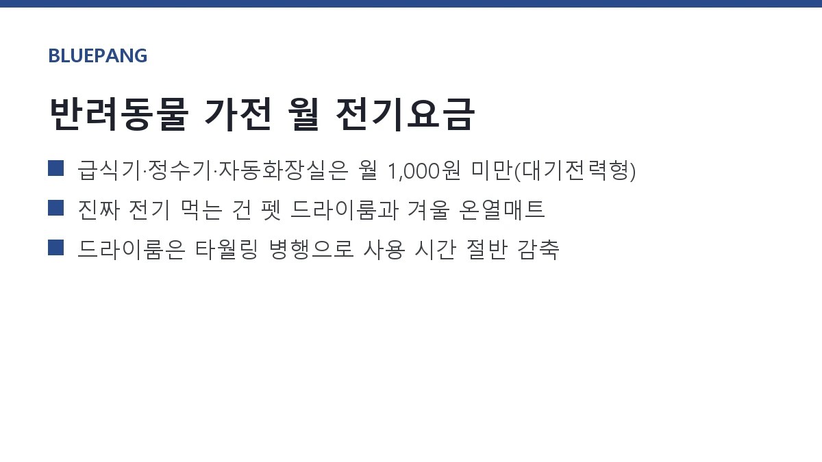 반려동물 가전 전기요금 — 자동급식기·정수기·드라이룸·온열매트 실측