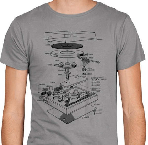 Exploded view record player tshirt Boing Boing