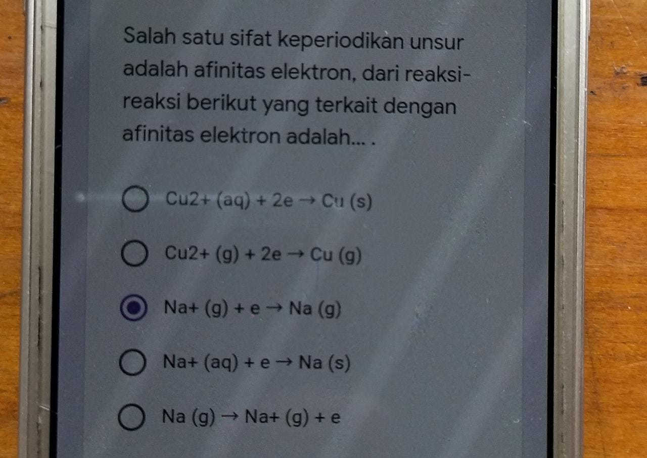 Soal Salah satu sifat keperiodikàn unsur adalah afinitas elektron, dari  reaksireaksi berikut ya