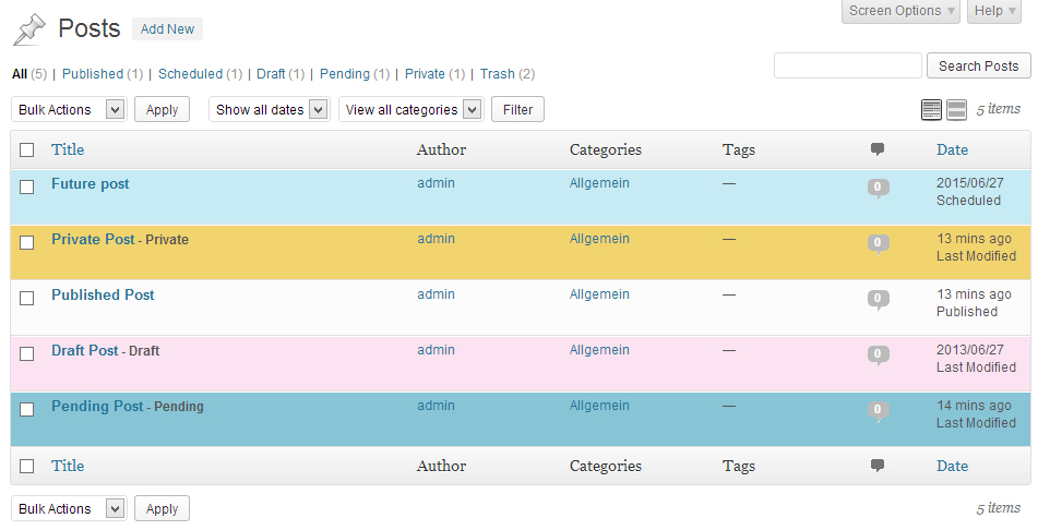 Install as regular wordpress plugin. Colored Admin Post List Plugin For Wordpress Brian Carnell Com
