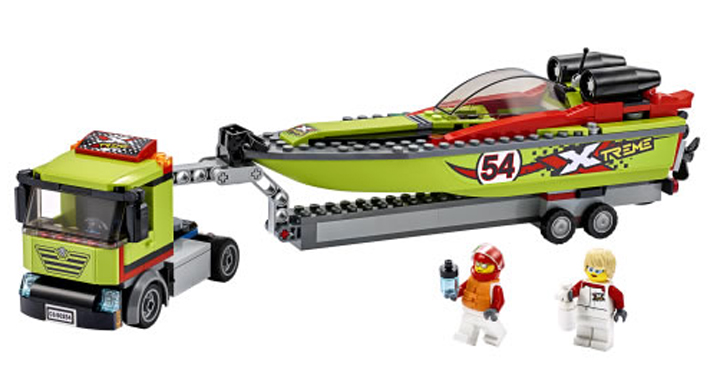 lego fire truck with boat