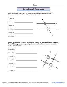 geometry parallel lines and transversals worksheet answers