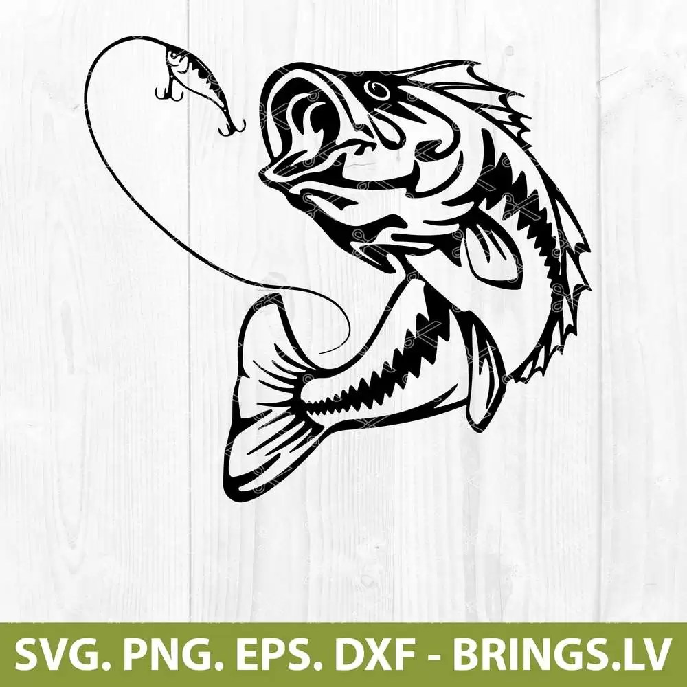 Terbaru Bass Fish Svg Jumping Bass Fish Svg Fishing Svg Fish Clipart Png Dxf Eps Cut Files Cricut Silhouette SVG PNG EPS DXF File