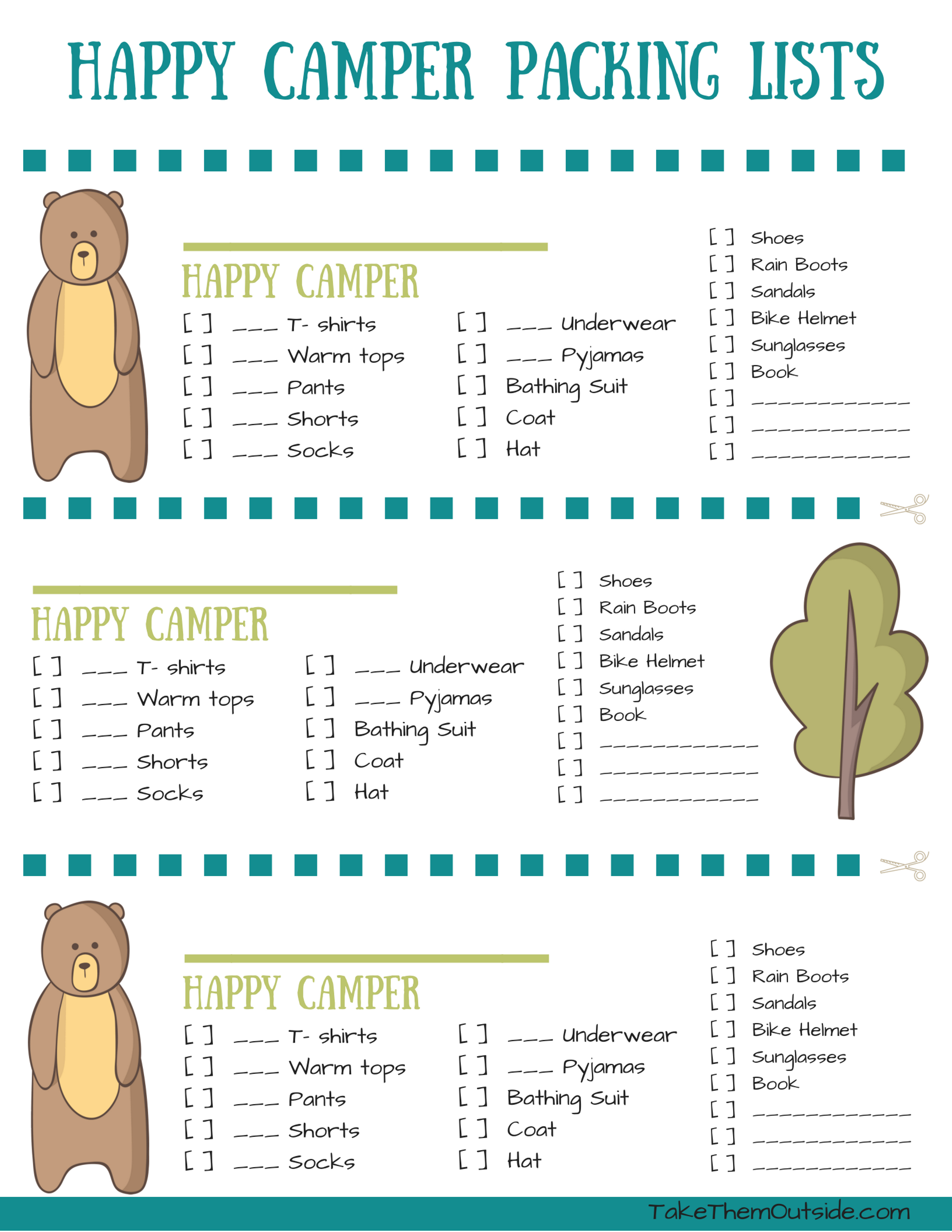 free family camping packing lists