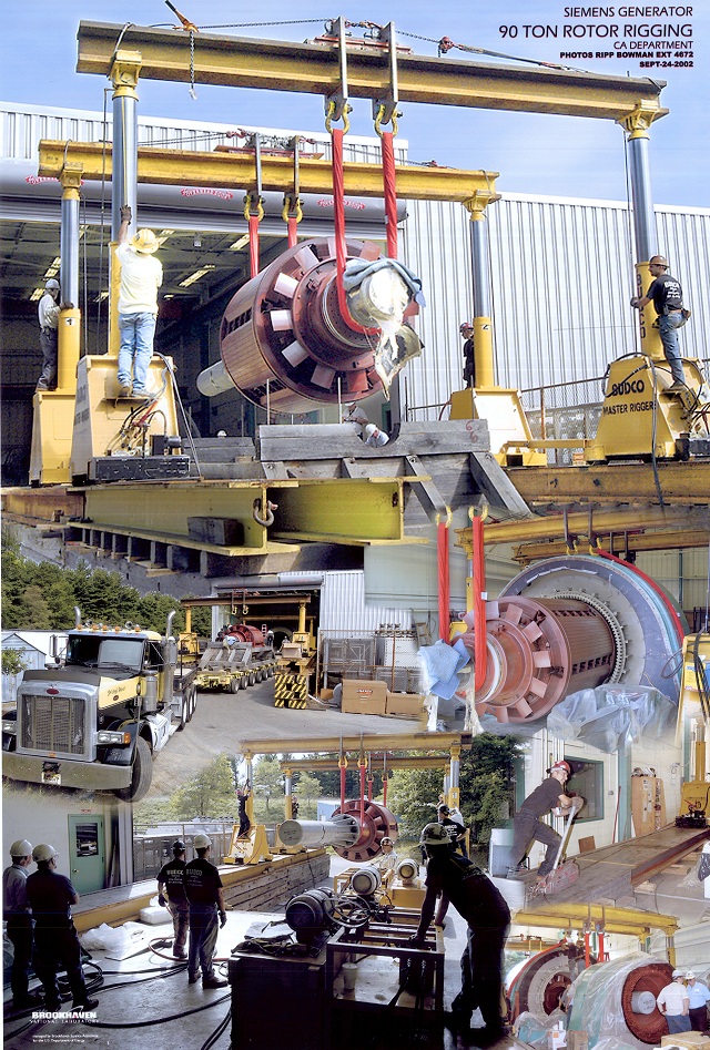 A collage of a 90 ton Siemans Generator Installation.