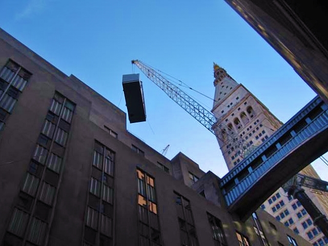 Budco rigging a 60,000 lb. emergency generator in New York City.