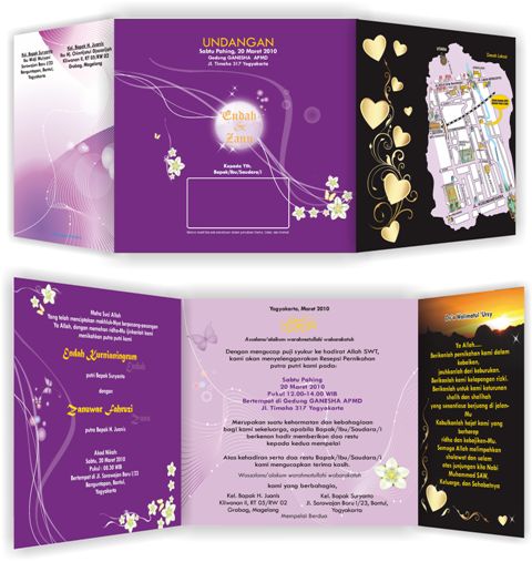 Contoh undangan dibawah ini juga model lipat dua tapi dengan ukuran yang berbeda. Undangan Sparasi Ful Collor Bukhory Print