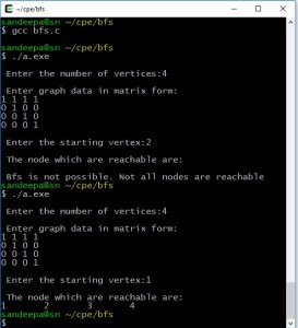 Breadth First Search(BFS) C program