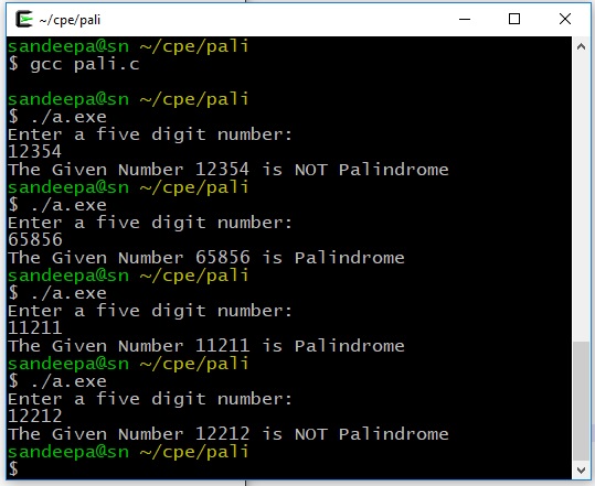 Palindrome Program in C. Check if a given 5 digit number is palindrome