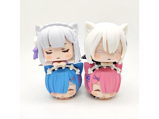 What do you get when you combine cute cats and the best anime waifu together? 4pcs Set Kawaii Sleep Cat Ear Rem Ram Emilia Japan Anime Action Figure Pvc Toys Cute Re Zero Dolls Room Decor Xmas Gift For Boys Newegg Com