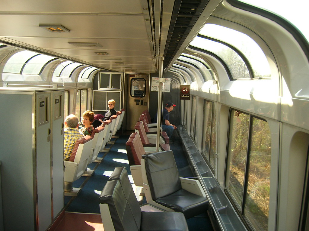 Some enthusiasts say that a car has to be over ten years old to be a classic. Lounge Car, Amtrak | Looking longways from abou the middle