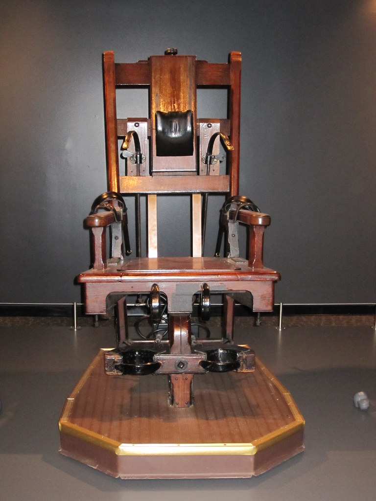 This electric chair has cams underneath the seat which make the skeleton go crazy!warning do not sit in this chair! Electric Chair | This chair was used to execute over 300