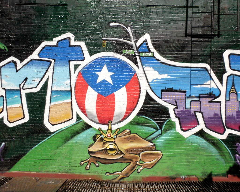 It is still in use by the older generation. Puerto Rico Graffiti Mural, East Harlem, New York City