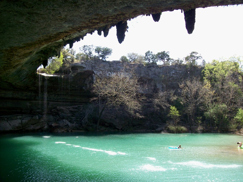 How to build a pool: Natural swimming hole under the canopy of Hamilton Pool in