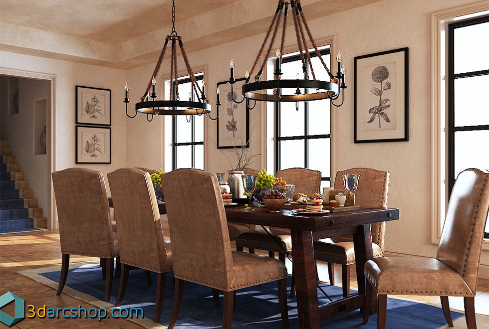 High Quality Dinner Table 3d Scene Free C4d Models