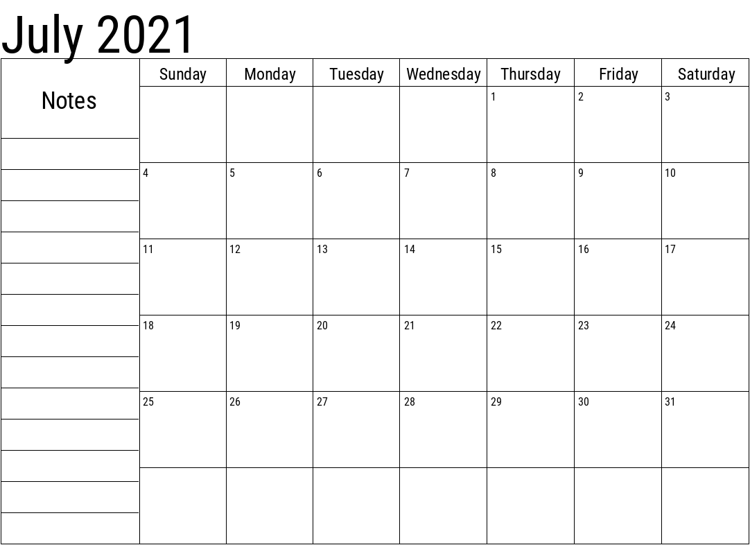 free printable july 2021 calendar template in pdf word