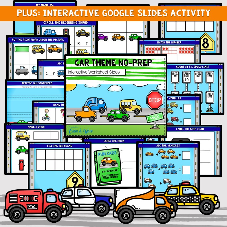 Kindergarten No-Prep Packet | Car/Vehicle Themed | English Language ...