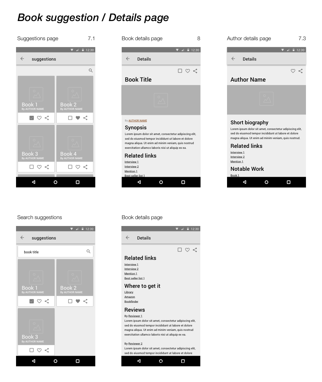 Suggestions/Details Wireframes
