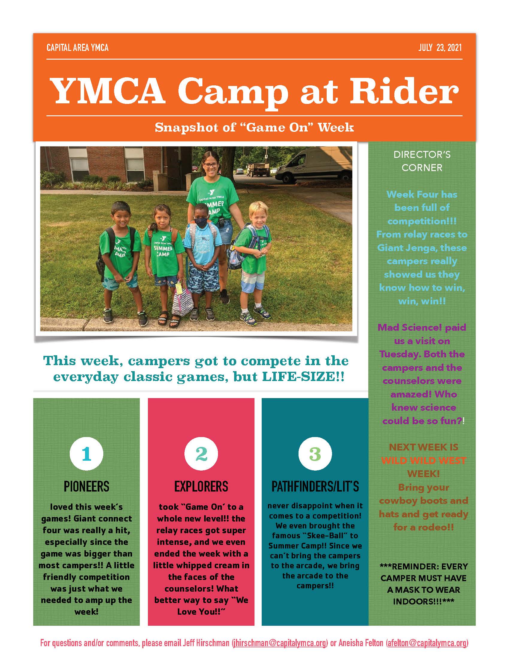Then pose a question to your staff. Rider Newsletter Week 4 July 19 23 Capital Area Ymca