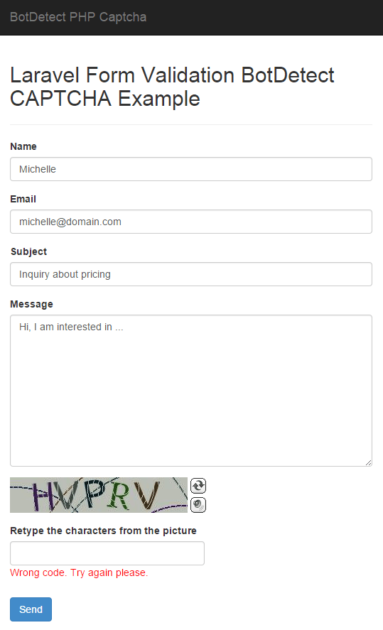 Create a basic captcha using the gd library . Laravel 4 2 Form Validation Botdetect Captcha Example