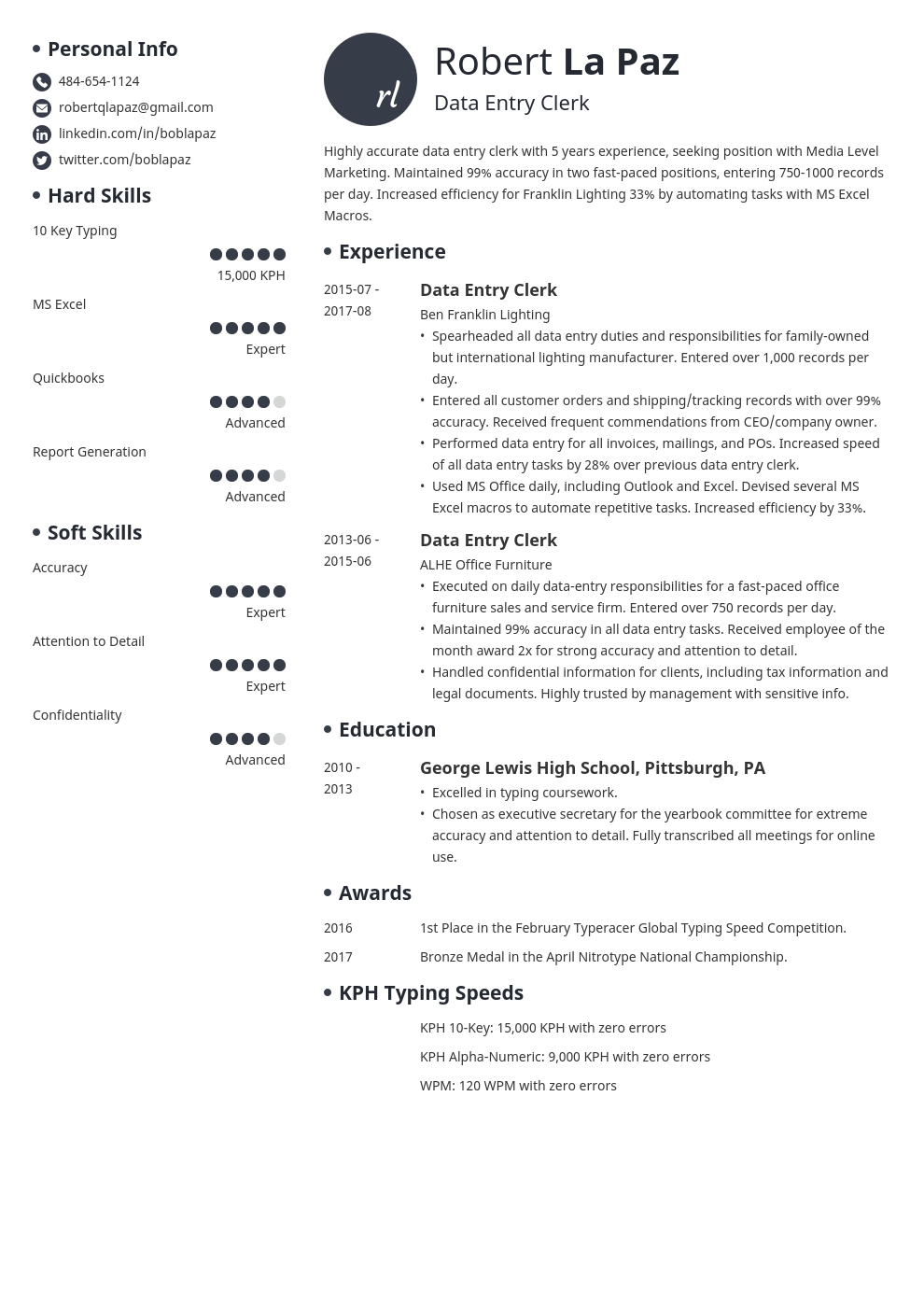 Resume For Data Entry : Data Entry Specialist Resume Samples Qwikresume / Meticulous and focused data entry clerk with 3+ years of experience pinpointing discrepancies to expertly maintain data integrity.