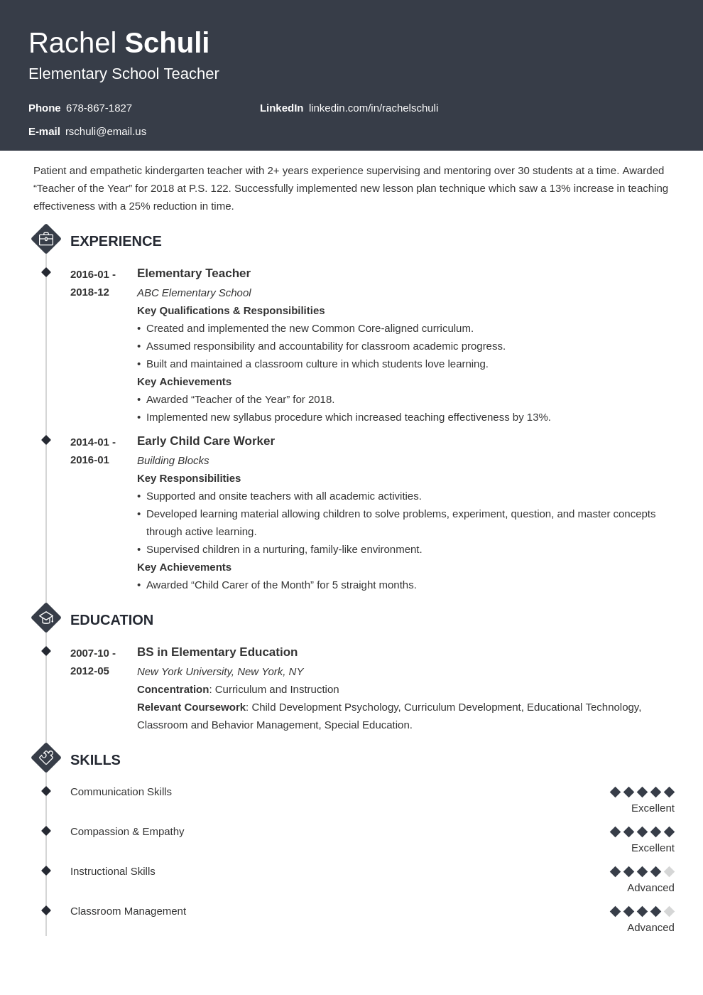There are five professional associations for special education teachers that can be important resources, and help increase their care for students. Elementary Teacher Resume Examples & Guide with Skills