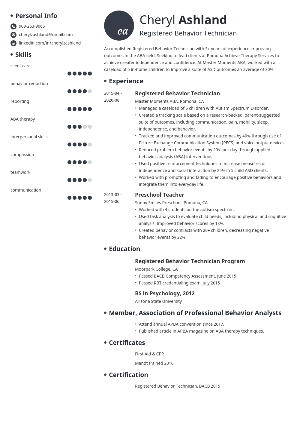 However, a handful of states, such as washington, nevada, oregon, and louisiana, . Rbt Resume Registered Behavior Tech Examples Guide