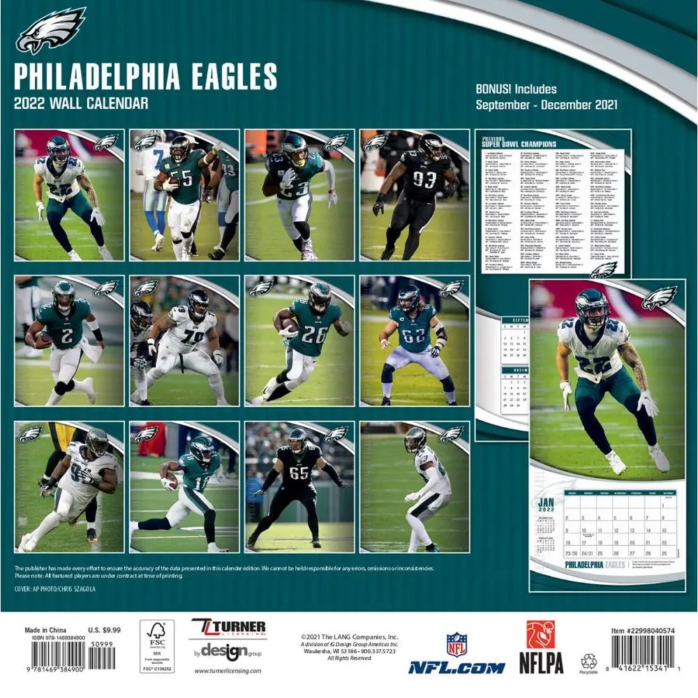 nfl philadelphia eagles 2022 mini wall calendar calendarscom