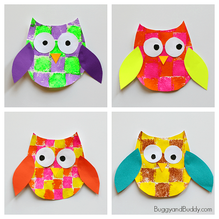 A super preschool craft for kids, with movable arms for some extra character and fun! Sponge Painted Owl Craft For Kids With Owl Template Buggy And Buddy