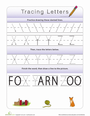 tracing letters x y z worksheet education com