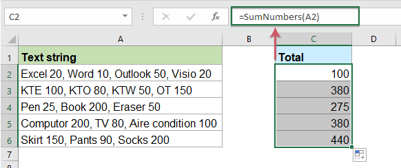 And the function is ready to be used on the sheet directly. How To Sum Cells With Text And Numbers In Excel