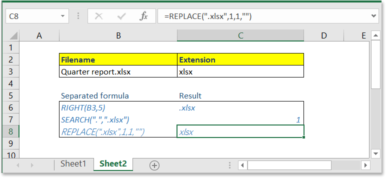 Formula Excel: ekstensi file ekstrak excel dari nama file