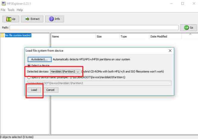 Select Load file system from device option in File Menu