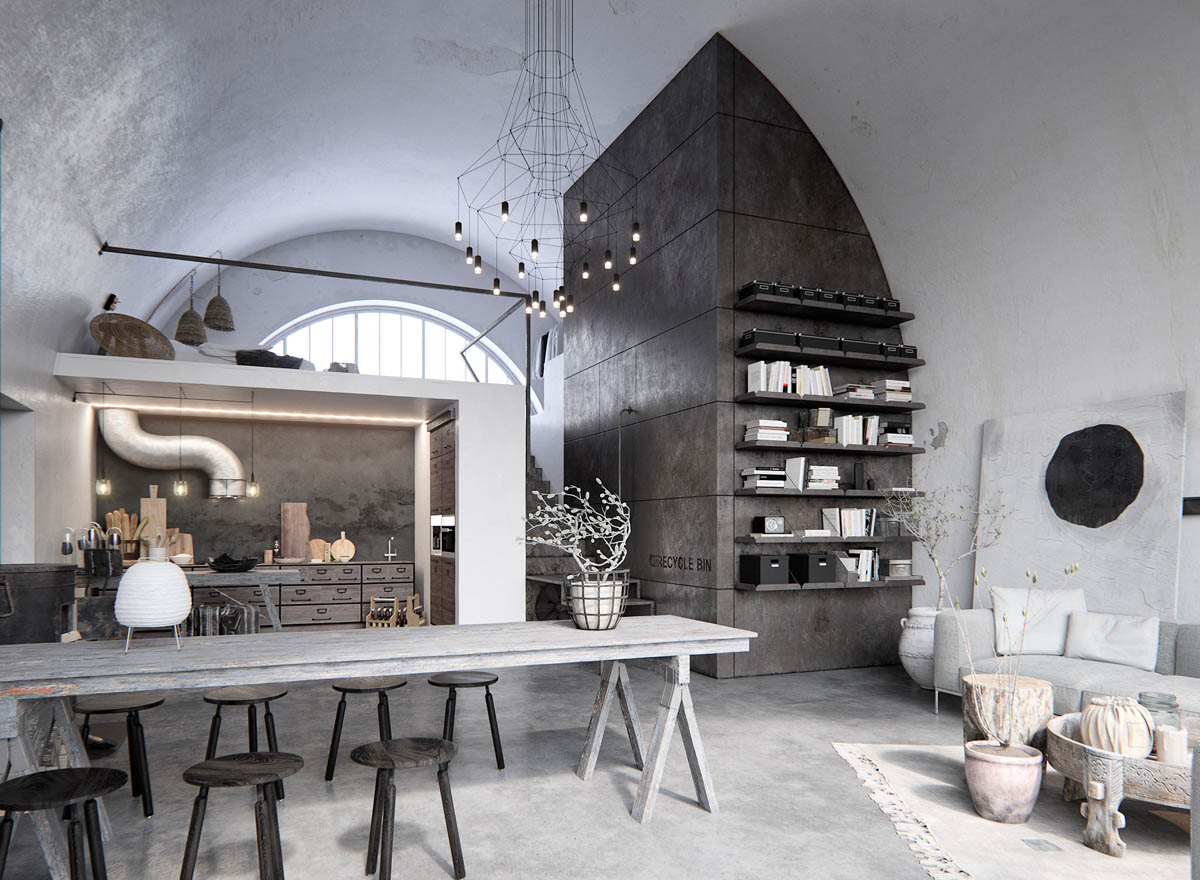 The result is a modern industrial space that blends graphic elements with rustic comfort. Two Examples Of Industrial Modern Rustic Interior Design