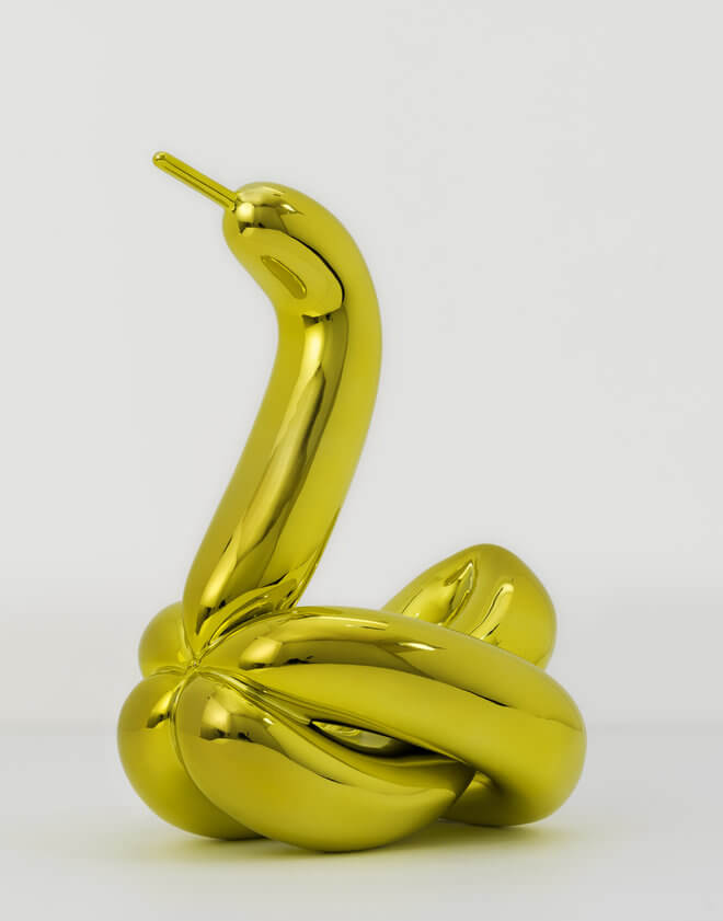 This sculpture, also in the broad's collection, features two vinyl inflatable toys — a flower and a pink bunny — that sit on top and in front of four square mirrors. Limited edition ballon animal sculptures: Artist Jeff