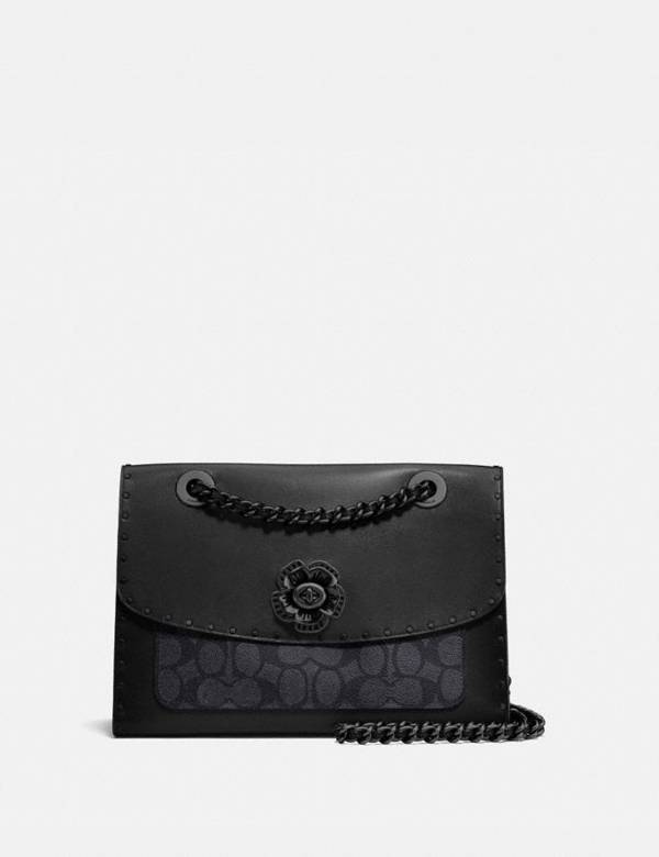 Popular and well loved bags produced by coach in recent years! Coach Parker With Rivets And Snakeskin Detail In Matte Black Charcoal Black Multi Modesens