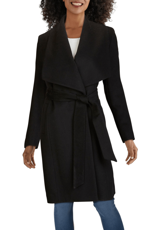 Wool & alpaca blend wrap coat. Cole Haan Signature Slick Wool Blend Wrap Coat In Black Black Modesens