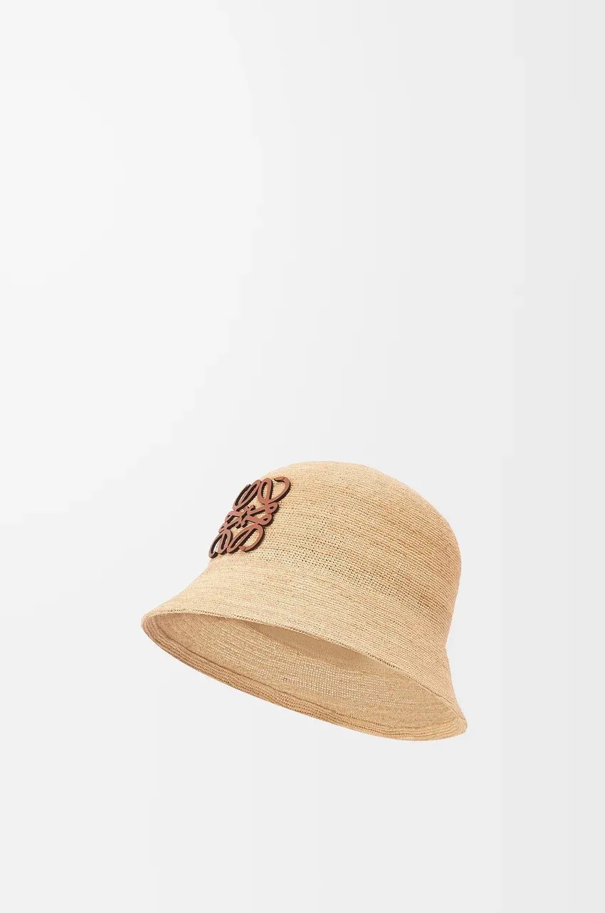 Loewe, Bucket Hat in Raffia and Calfskin