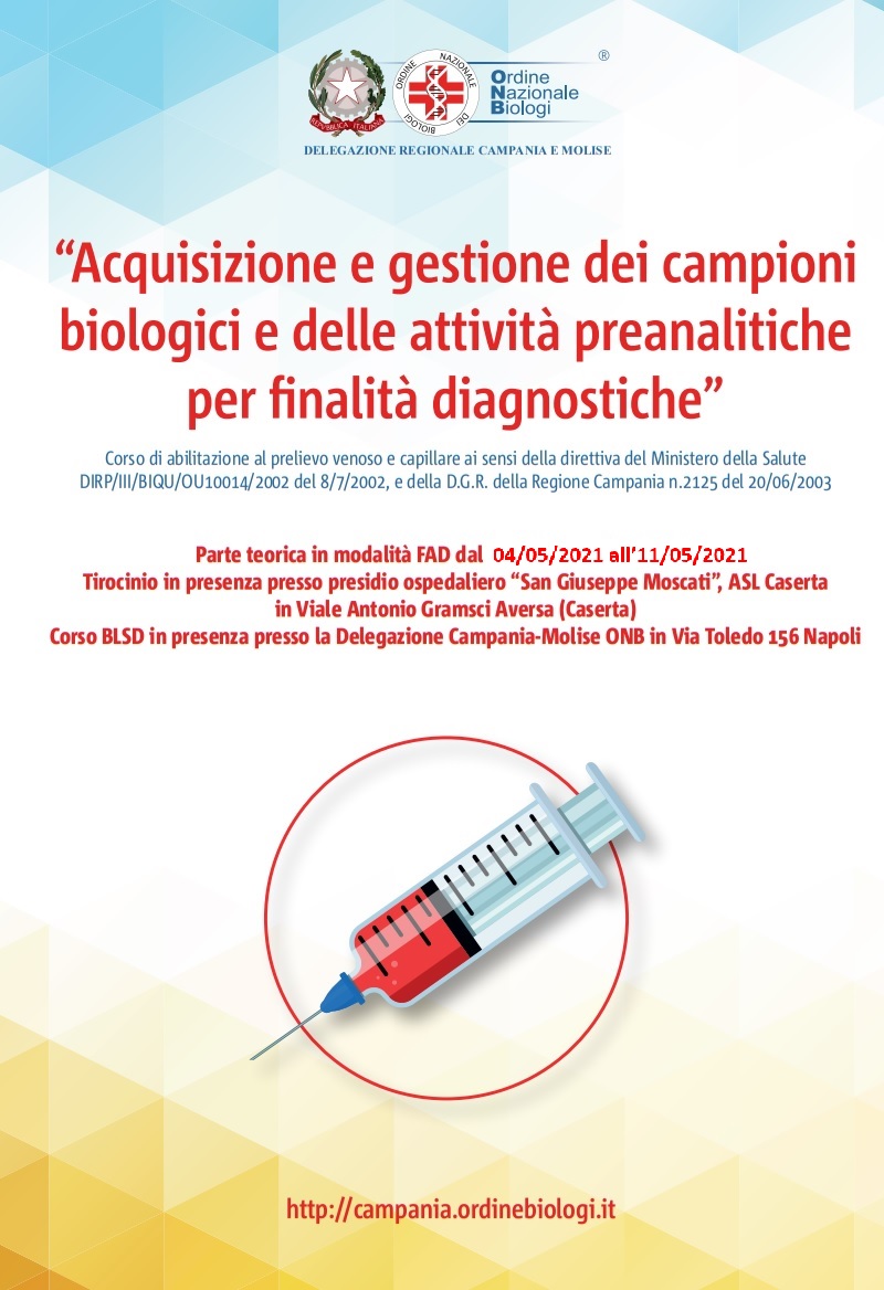 Acquisizione E Gestione Dei Campioni Biologici E Delle Attività Preanalitiche Per Finalità Diagnostiche": Nuove Date Per Il Corso Organizzato Dalla Delegazione Campania E Molise Dell'onb - Ordine Nazionale Dei Biologi 1168_x_800_jpg