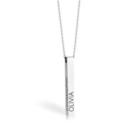 Engraved 3d Bar Necklace Vertical Gold Silver 3d Bar Necklace