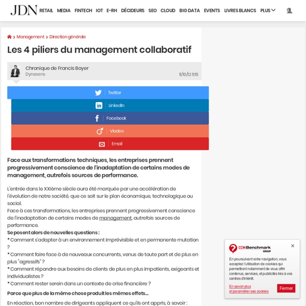 Les 4 piliers du management collaboratif · conscience (incluant un effort sur le sens, l'authenticité,la proximité et la valorisation des . Les 4 piliers du management collaboratif | Pearltrees