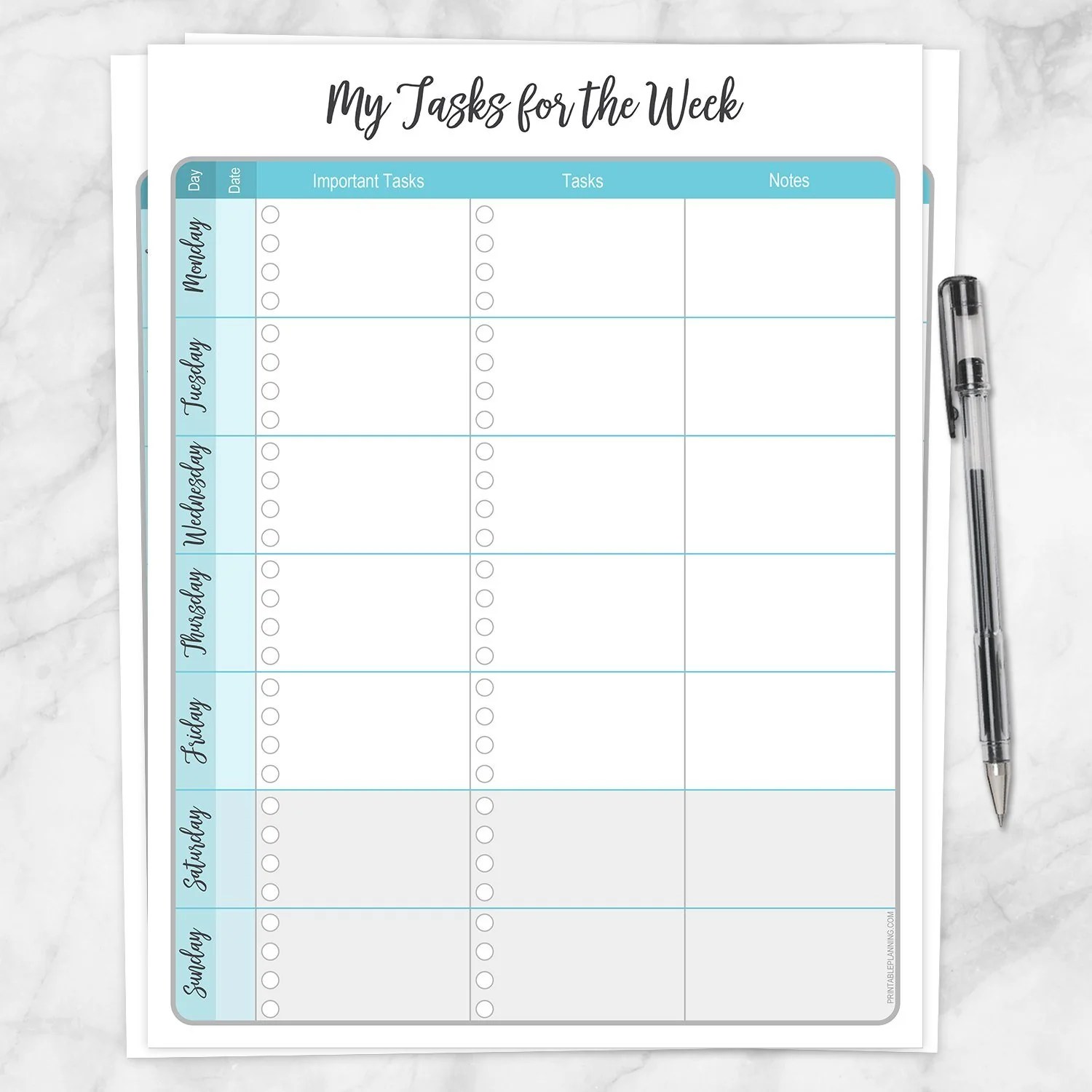 my tasks for the week turquoise to do list task checklist printable