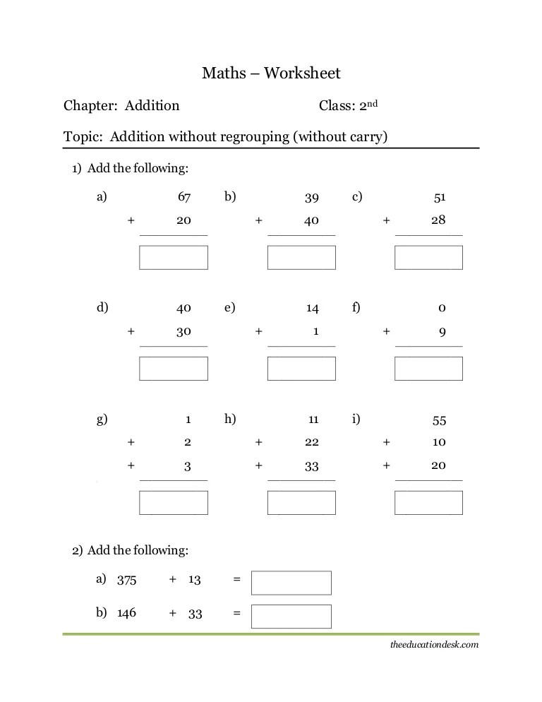 maths addition worksheet cbse grade ii