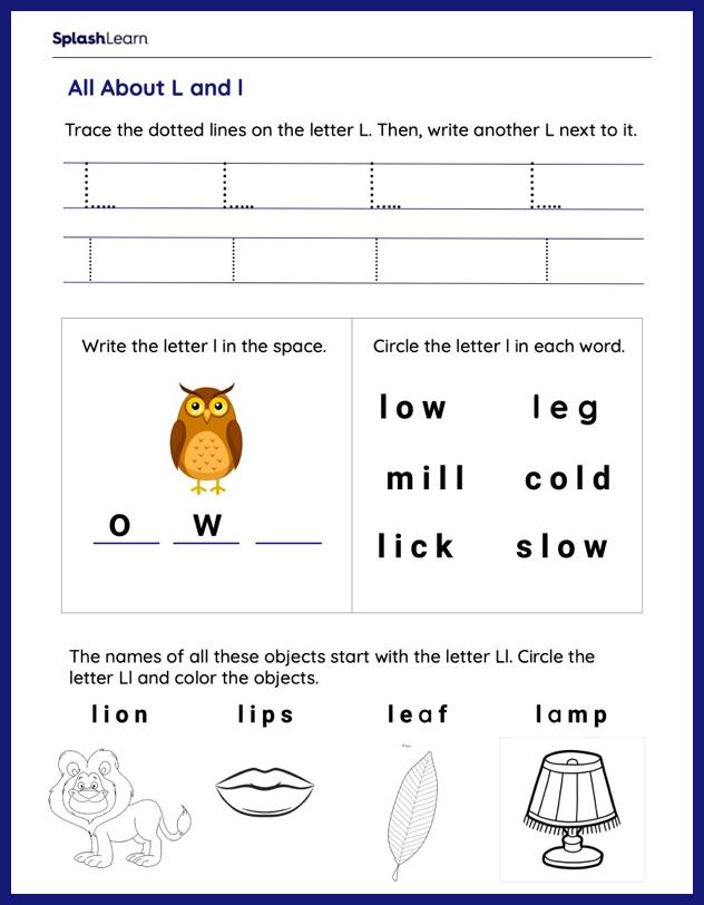 letter l worksheets for kids online splashlearn