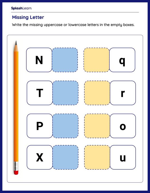 correctly write the missing letter ela worksheets splashlearn